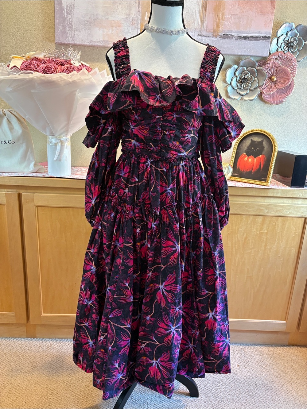 Ulla Johnson Caprice Cold-Shoulder Ruffled Midi Dress - Zinnia Floral.